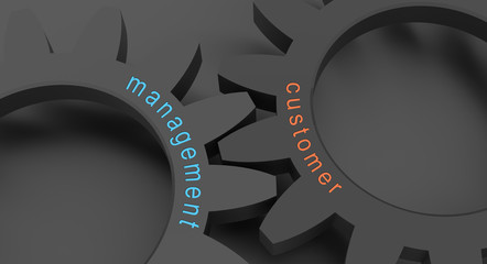 Poster - customer management concept with wheel in a grey background, 3d illustration for wallpaper and background
