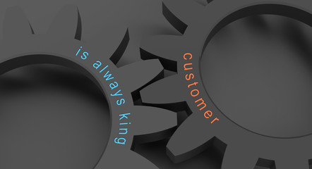 Poster - customer is always king concept with wheel in a grey background, 3d illustration for wallpaper and background