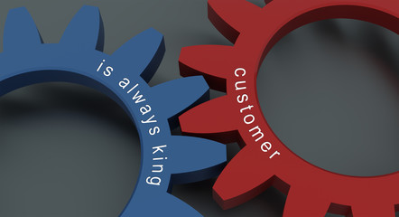 Poster - customer is always king concept with wheel in a grey background, 3d illustration for wallpaper and background