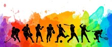 Color Sport Background. Football, Basketball, Hockey, Box, \nbaseball, Tennis Illustration Colorful Silhouettes Athletes