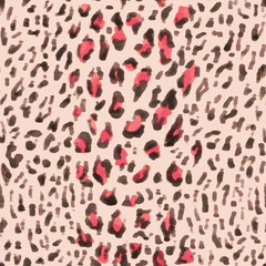 Wall Mural - Pink Animal Skin Leopard Seamless Pattern With Beige Background