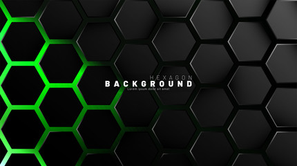 Wall Mural - abstract black hexagon pattern on green neon background technology style. honeycomb. vector illustra