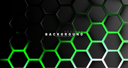 Wall Mural - abstract black hexagon pattern on green neon background technology style. honeycomb. vector illustra