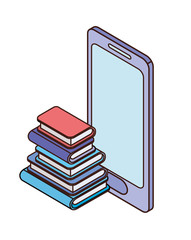 Poster - smartphone screen with stack books white background