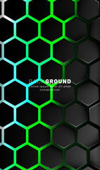 Wall Mural - vertical hexagon background. gradient color light pattern with dark background technology style. hon