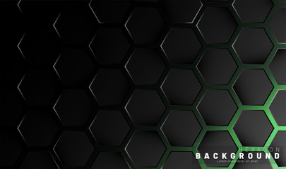 Abstract black hexagon pattern on green neon background technology style. Honeycomb. Vector illustration