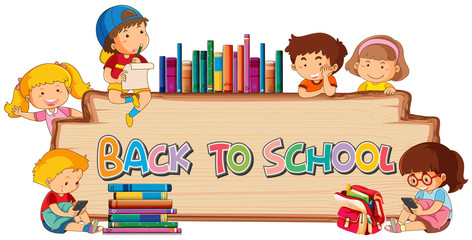 Wall Mural - back to school template on wooden board