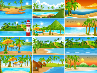 Sticker - Set of tropical ocean nature scenes with beaches