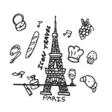 Fototapeta Paryż - Set Paris hand drawn objects or icons isolated on white background. symbols