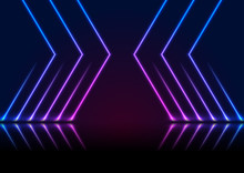 Blue And Ultraviolet Neon Laser Lines With Reflection. Abstract Rays Technology Retro Background. Futuristic Glowing Graphic Design. Modern Vector Illustration