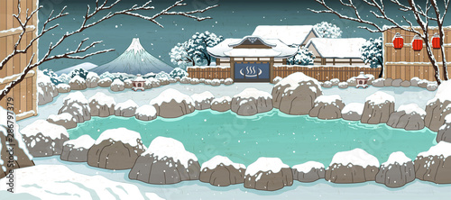 Dekoracja na wymiar  japonskie-zimowe-gorace-zrodla-ukiyo-e