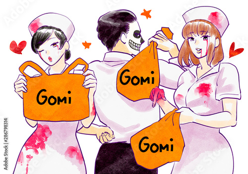 ハロウィン 男女3人 ゴミ袋 Stock イラスト Adobe Stock