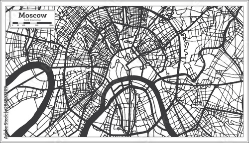 Cuadros en Lienzo Moscow Russia City Map in Black and White Color.