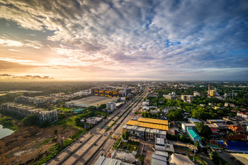 CHIANG MAI , THAILAND- AUGUST 29, 2019 : High angle view of Chiang Mai City in morning in Thailand.