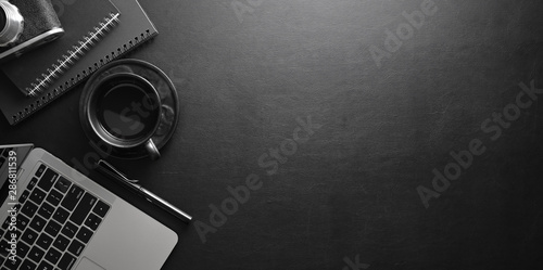 Fotomural Stylish workplace with laptop computer and office supplies