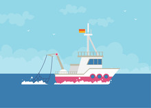 Vector Concept Of River Ocean And Sea Fishing Boat