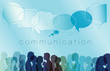 Diverse people. Large isolated group people in profile talking silhouette. Speech bubble. Crowd speaks. Concept to communicate. Social networking. Multi-ethnic people dialogue. Clouds. Talk