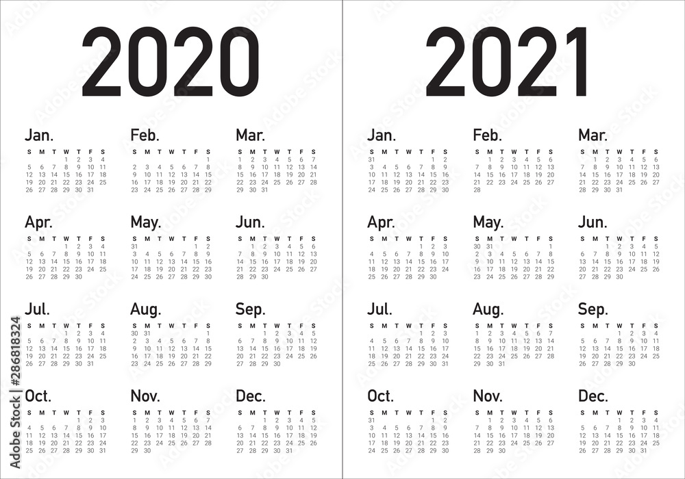 Year 2020 2021 calendar vector design template Stock Vector | Adobe Stock