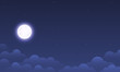 Vector night sky clouds stars. Flat clean style. Background design