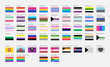 LGBT symbols in flat. Pride flags list. Rainbow flag.