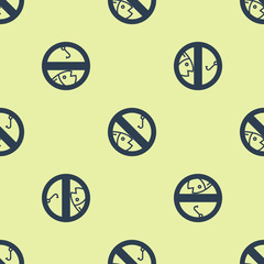 Poster - Blue No fishing icon isolated seamless pattern on yellow background. Prohibition sign. Vector Illustration