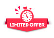 Modern Red Limited Offer Banner Tag With Stop Watch. Vector Web Element.