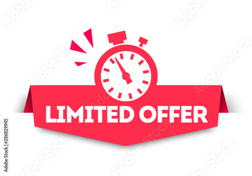 Fotomural Modern Red Limited Offer Banner Tag With Stop Watch