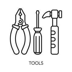 Wall Mural - Tools, pliers and hammer, screwdriver isolated outline icon