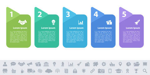 Wall Mural - Business infographic design template with 5 steps or options using for process diagram, workflow layout, flow chart, infograph and banner