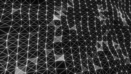 Poster - Digital wave particles and light abstract background. Depth of field settings. Communications, technology and engineering composition.