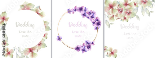 Lily flowers cards set collection Vector watercolor. Floral wedding decors