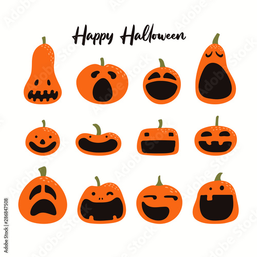 Set of different Halloween pumpkins, jack o lanterns. Isolated objects on whi...