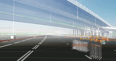 Wall Mural - the bim model of the object of road transport infrastructure of wireframe view