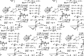 vintage education background. trigonometry law theory and mathematical formula equation on whiteboar