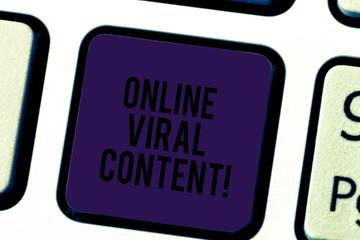 Poster - Conceptual hand writing showing Online Viral Content. Business photo text Article that spreads rapidly online by website link Keyboard key Intention to create computer message idea