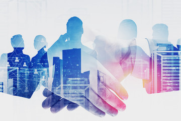 Poster - Handshake in city, social network interface