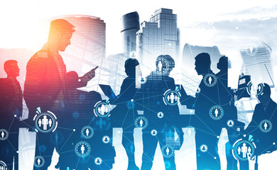 Poster - Business people in Moscow city, social network
