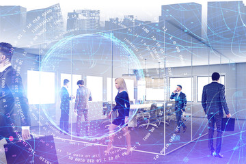Poster - People in office, network and digital planet