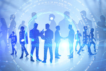 Poster - silhouettes of business people, internet interface