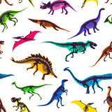 Fototapeta Dinusie - Set of silhouettes, dino skeletons, dinosaurs, fossils. Hand drawn vector illustration. Realistic Sketch collection: diplodocus, triceratops, tyrannosaurus, doodle pattern
