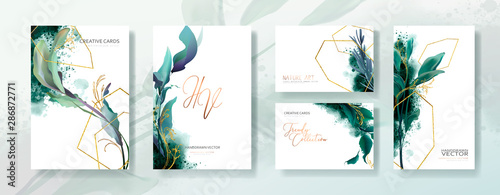 Wedding invitation frame set; flowers, leaves, watercolor, isolated on white....