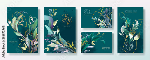 Wedding invitation frame set; flowers, leaves, watercolor, isolated on white....