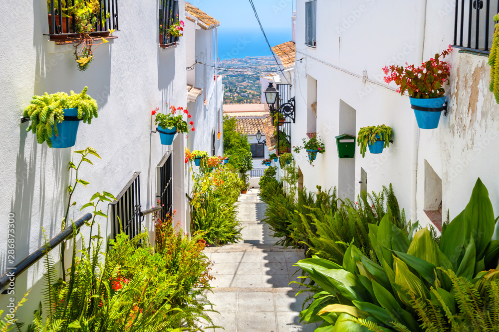 White streets of Mijas. Andalusia, Spain - obrazy, fototapety, plakaty 