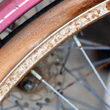 Square Size-Vintage Bicycle Tire With Spokes And Rust