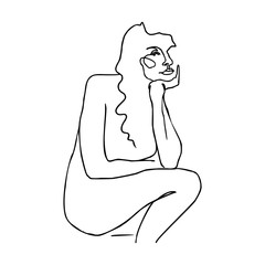 Wall Mural - One Line Beautiful Woman's Face. Continuous line Portrait of a girl In a Modern Minimalist Style. Vector Illustration.