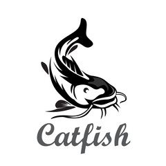 Poster - Elegant drawing art catfish logo design template inspiration