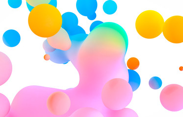 Poster - Abstract colorful 3d art background. Holographic floating liquid blobs, soap bubbles, metaballs.