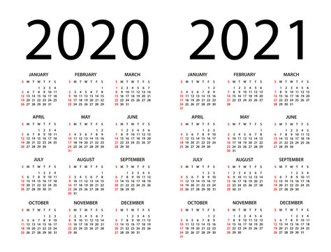 Calendar 2020 2021 - illustration. Week starts on Sunday