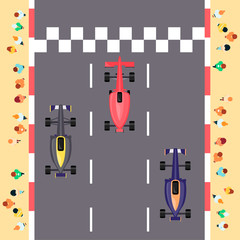 Wall Mural - Race cars and track, top view of the road.