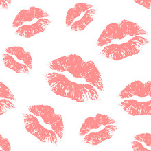Vector Nude Lips Seamless Pattern On White Background. Lips Prints